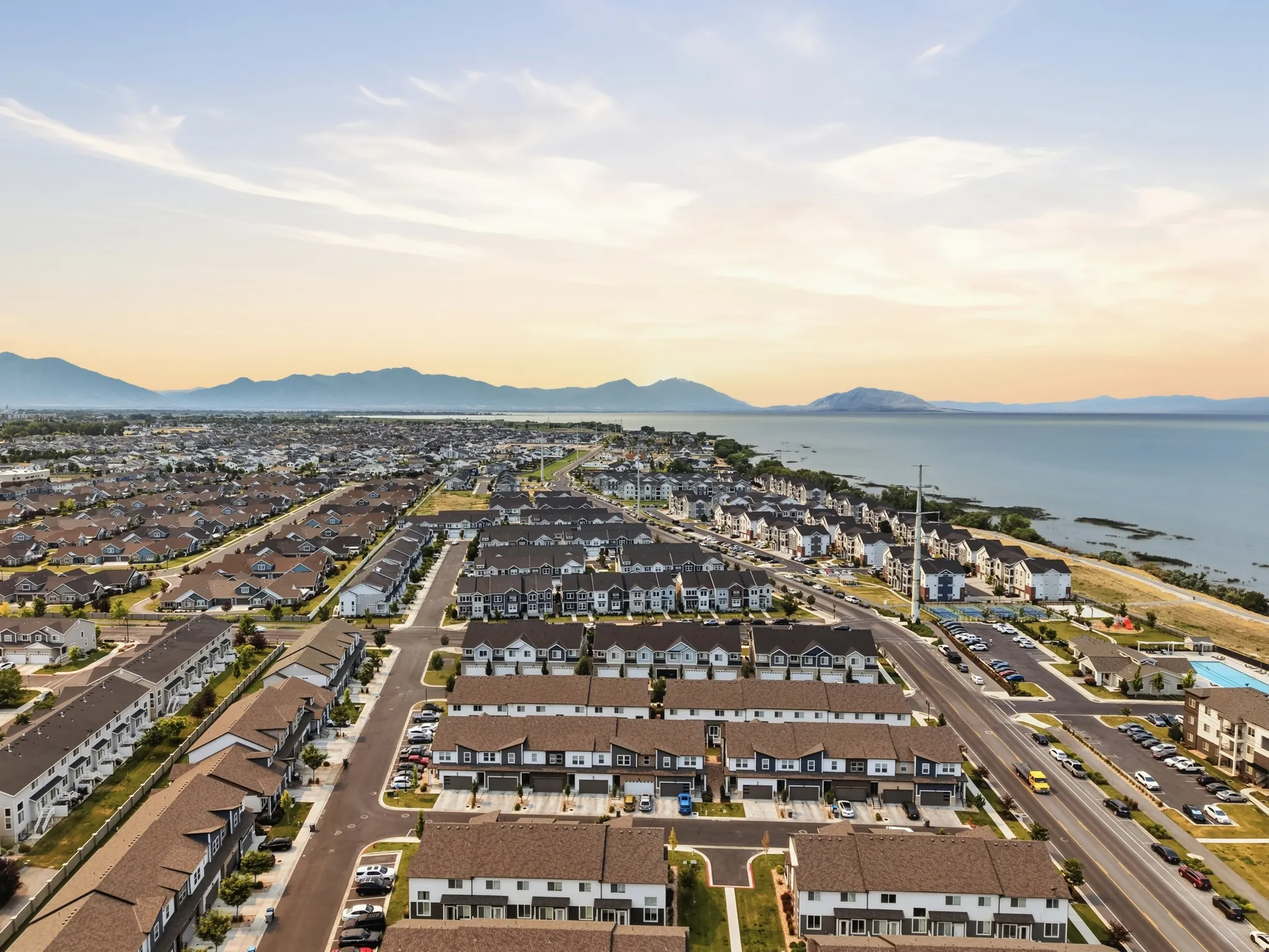 Expansive aerial perspective showcasing a residential community