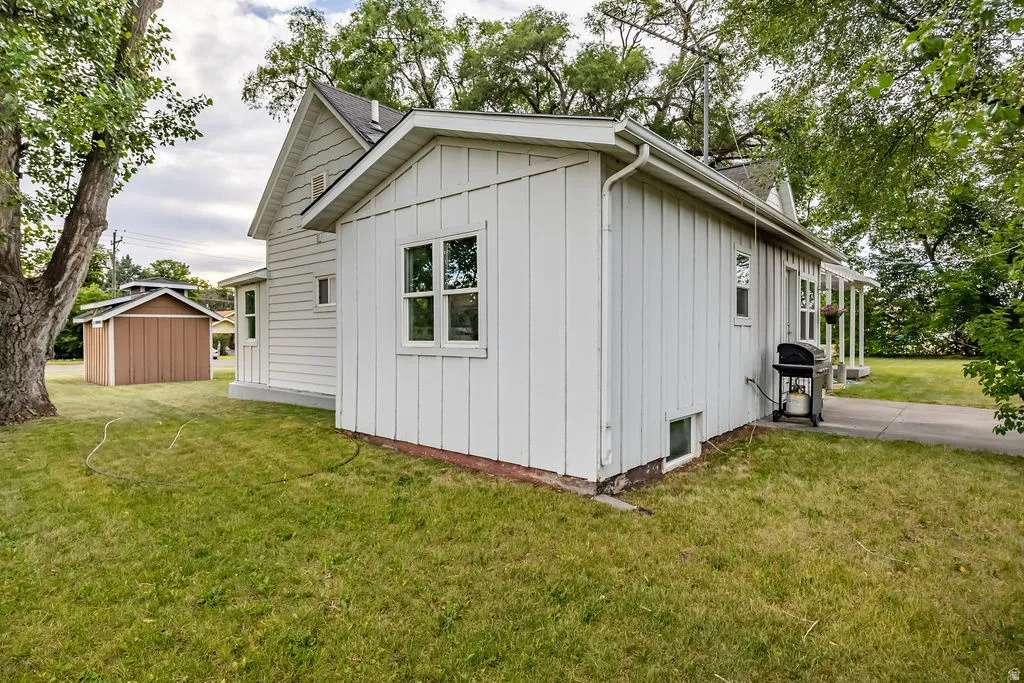 White vertical siding and horizontal lap siding exterior