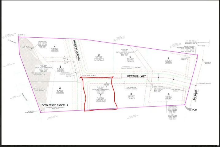 Plat Map. Illustrating the division of the property into individual parcels with associated easements and roadways