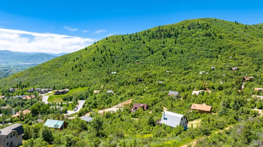 Mountainous landscape featuring residential properties nestled among extensive green foliage