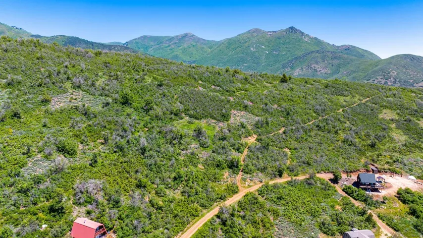 Mountainous terrain with lush green vegetation under a clear blue sky