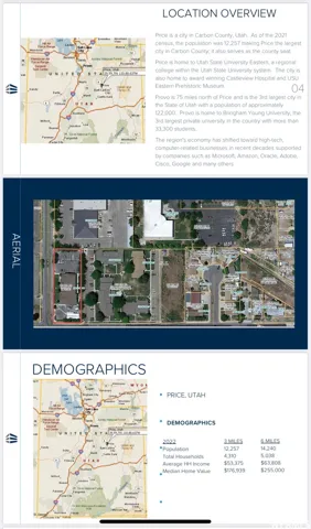 Marketing Brochure. Presenting location overview, aerial photography of the property, and demographic data