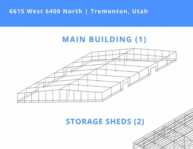 Property Diagram. Illustrating the property's main building and storage sheds