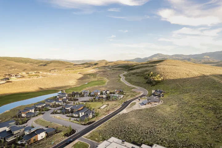 Expansive aerial perspective showcasing a residential development with contemporary architecture