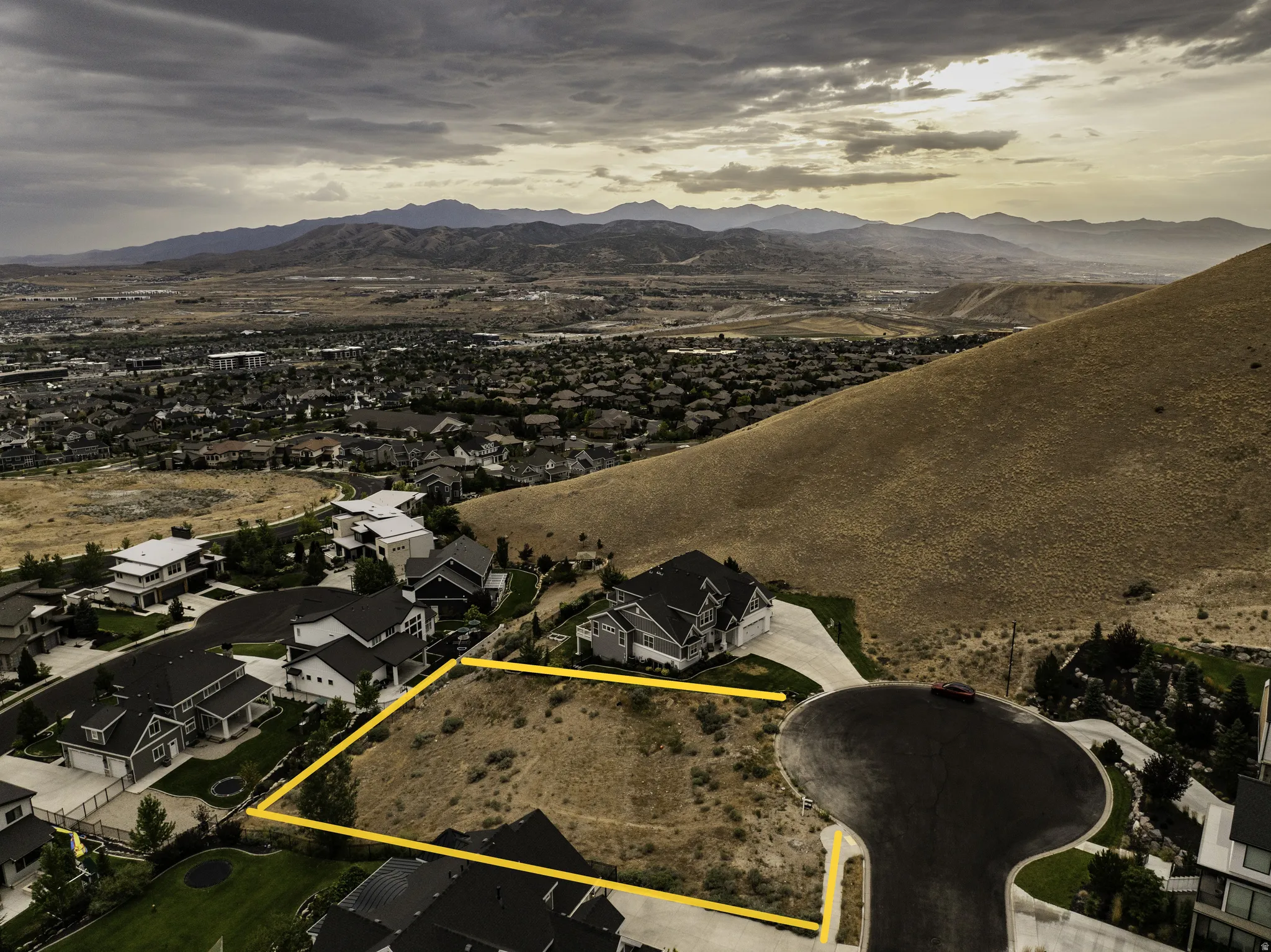 Mountainous terrain framing a residential development