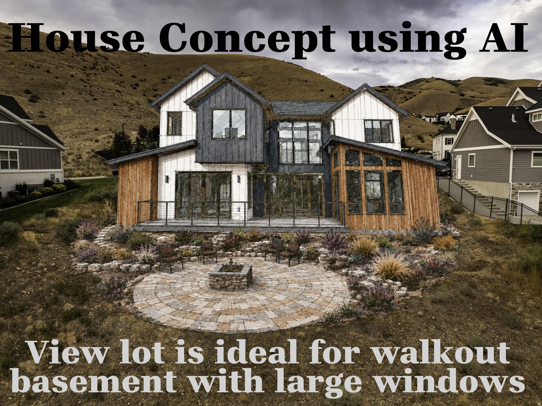 Architectural Concept Render. Illustrating a proposed house design and property features