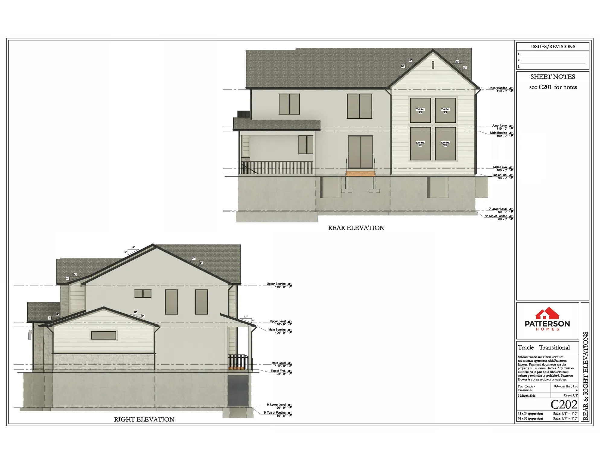 Architectural Elevations. Presenting the rear and right elevations of the property
