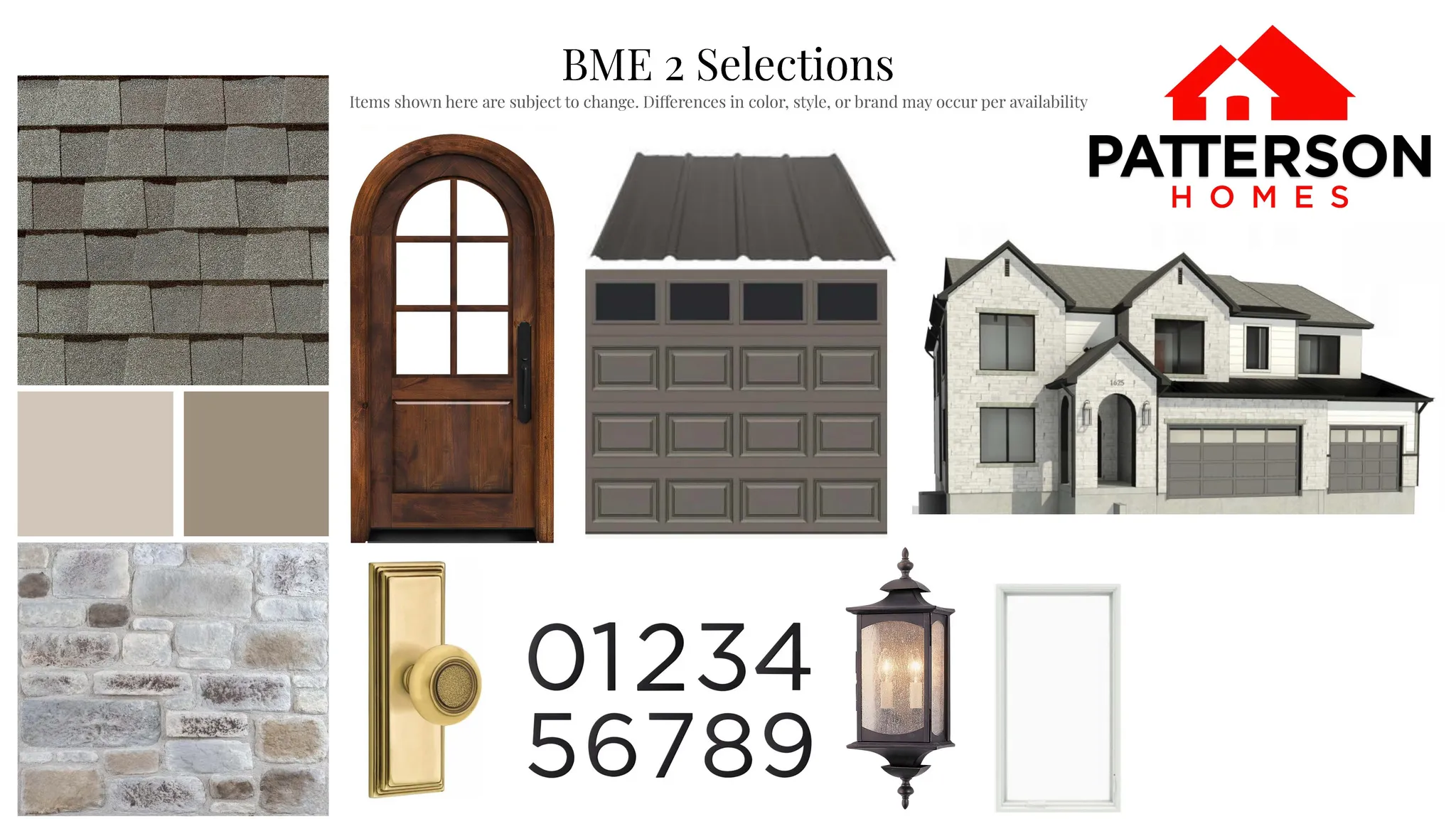 Property Specification Sheet. Detailing exterior material and design selections for the property