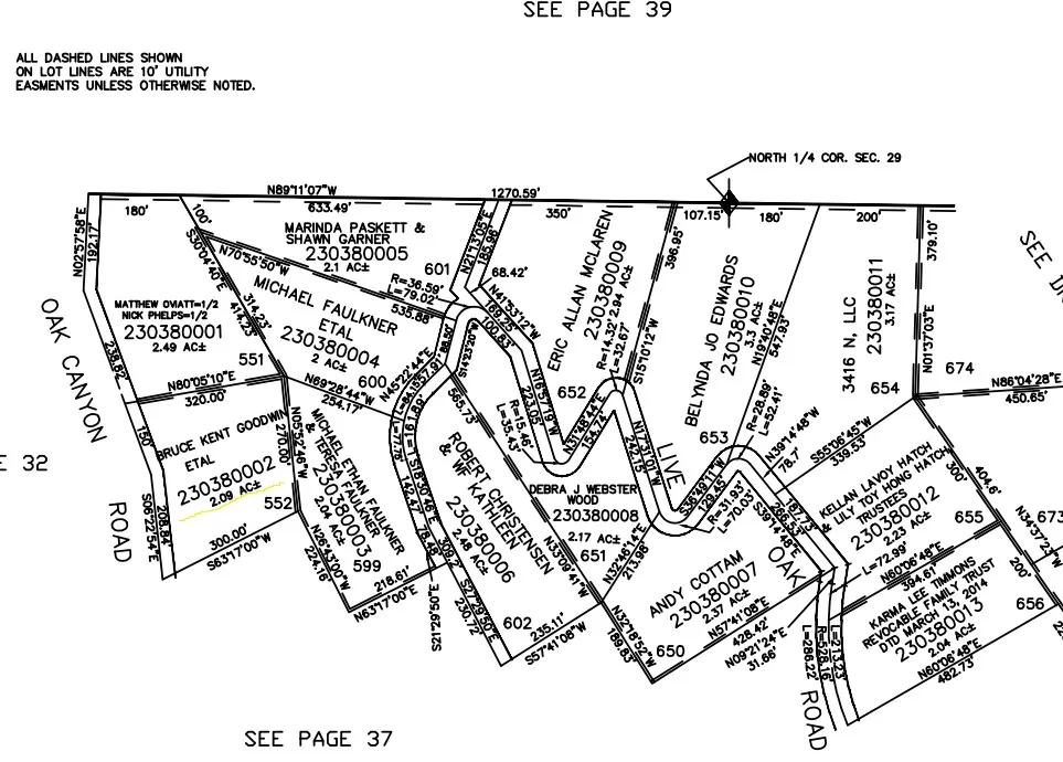 Plat Map. Illustrating property divisions, ownership details, and utility easements