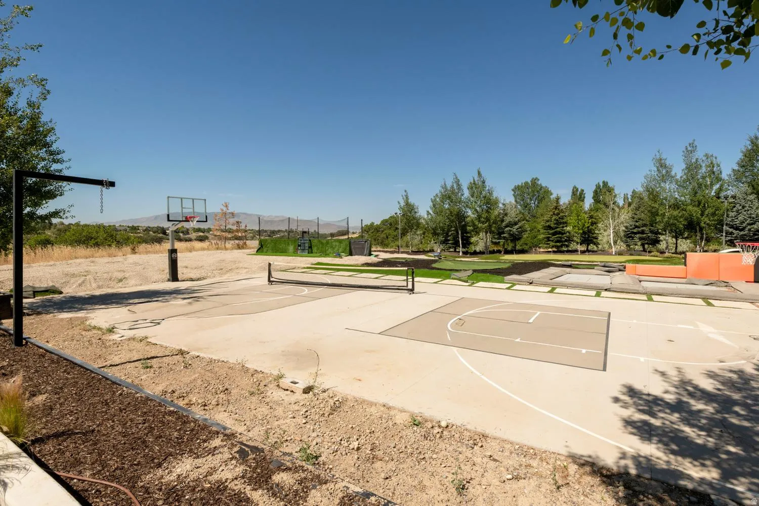 Multi purpose sport court for basketball and pickbleball