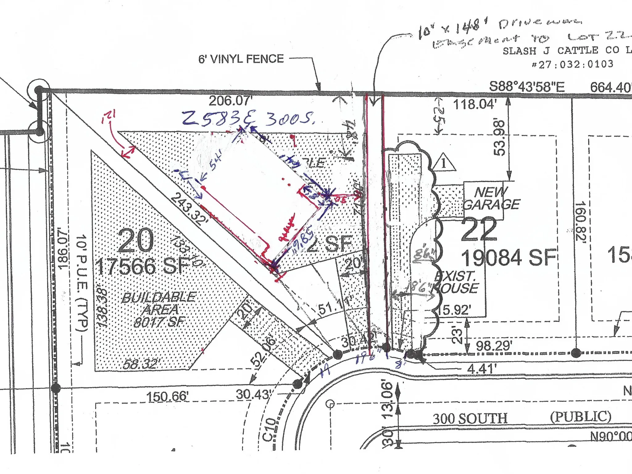 Survey Plat. Outlining property boundaries, dimensions, and easement information for the property