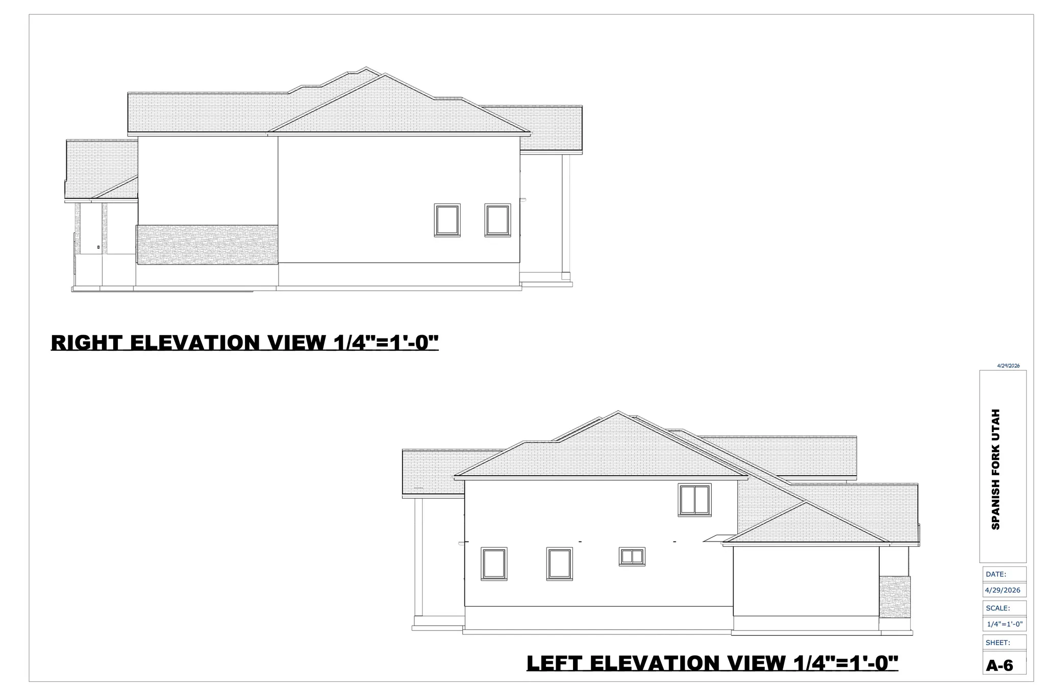 Architectural Plans, Elevations. Illustrating the right and left side profiles of the property