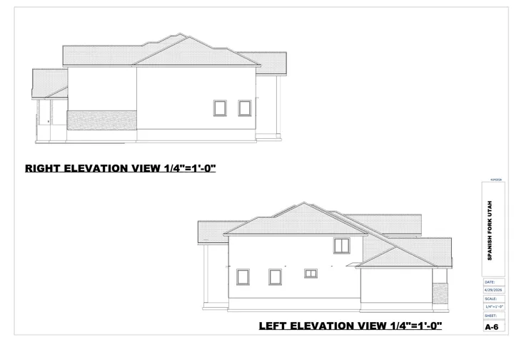 Architectural Plans, Elevations. Illustrating the right and left side profiles of the property