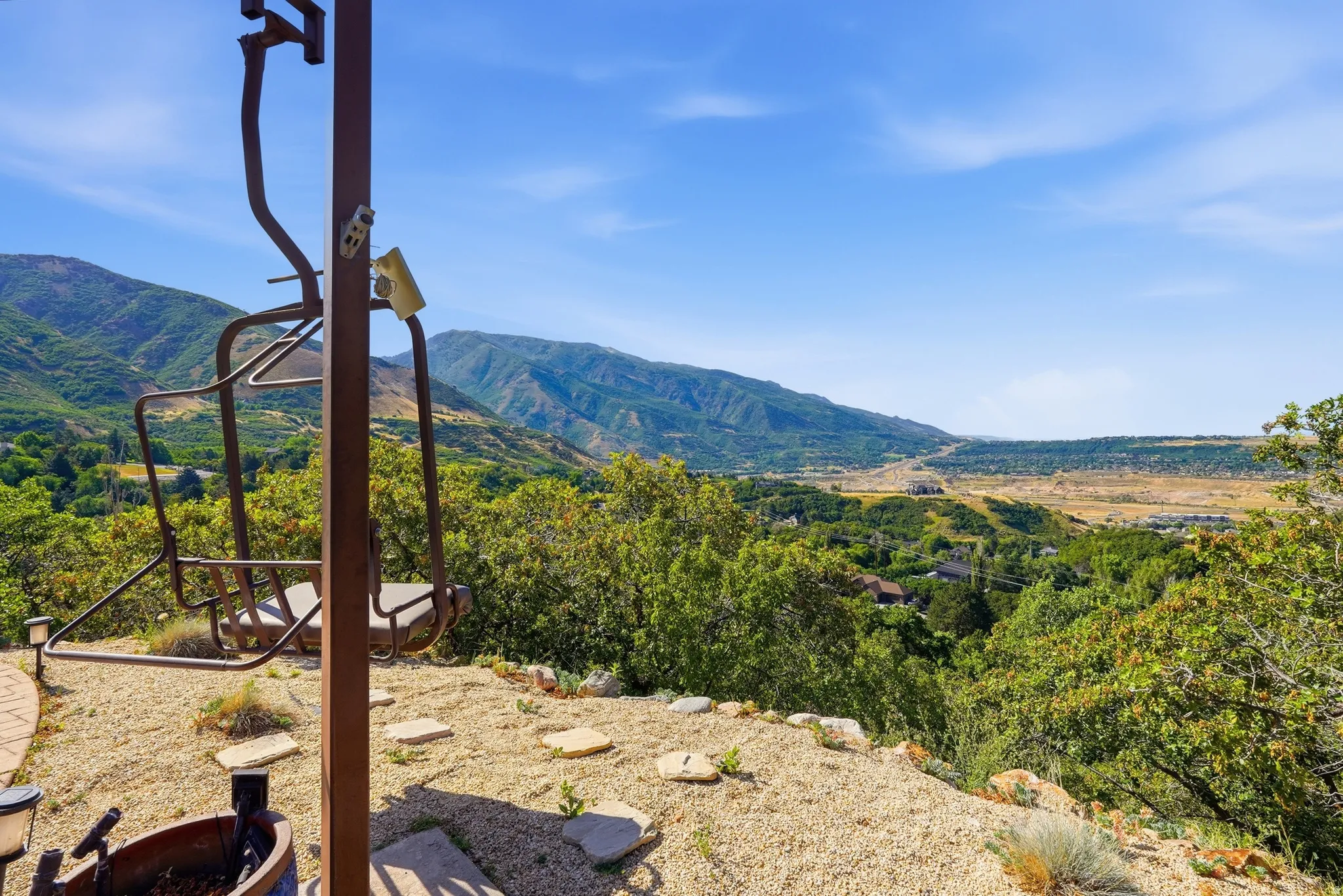 Built-in chair-lift swing overlooking the valley