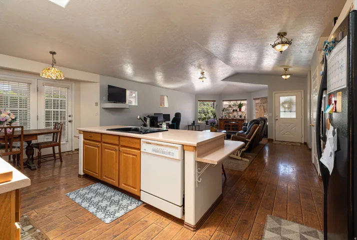 Open kitchen layout with island seating