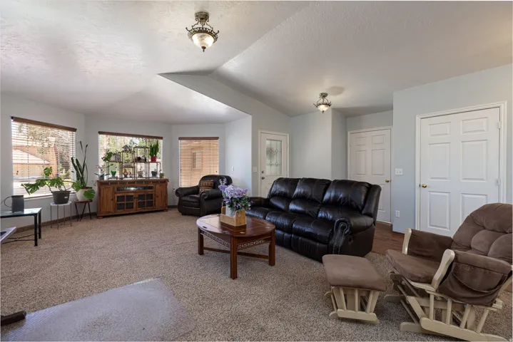 Spacious living room with vaulted ceilings