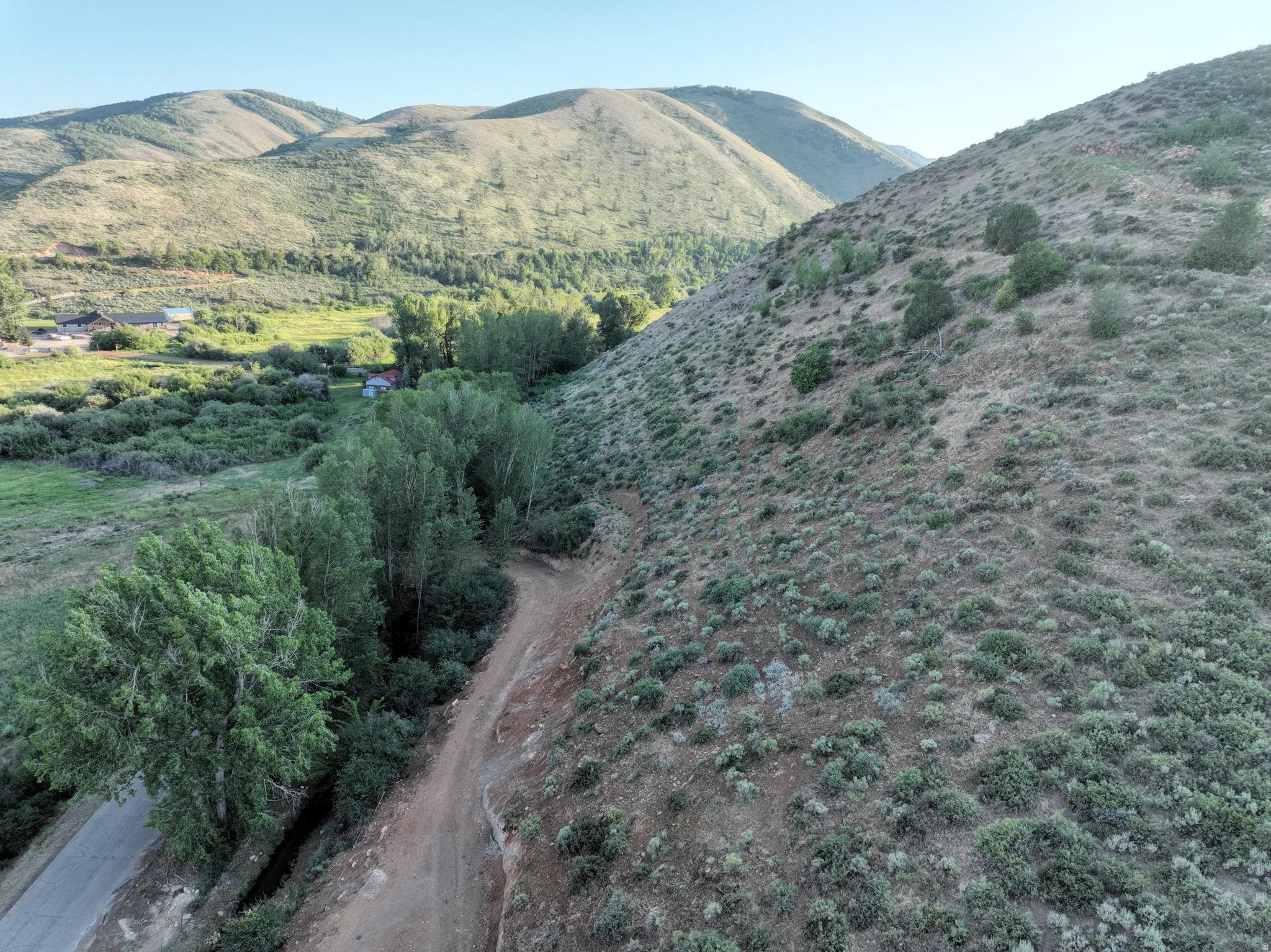 Expansive hillside property featuring natural vegetation and a dirt road