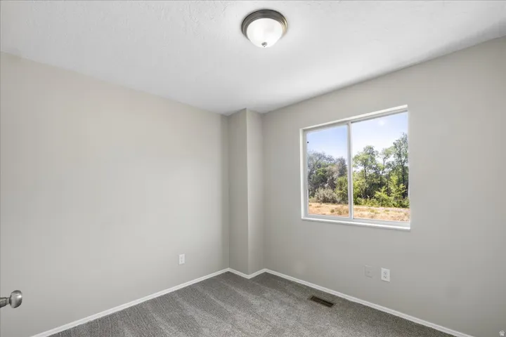 Neutral-toned walls complement plush carpeting