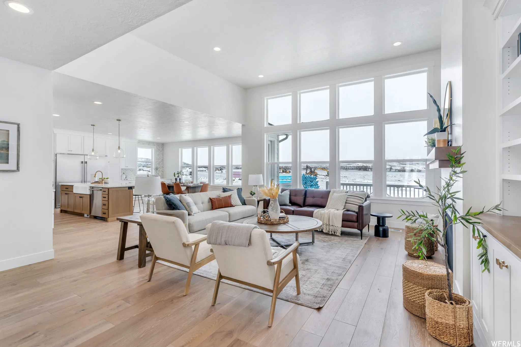 Family room with cathedral ceiling and open floor plan