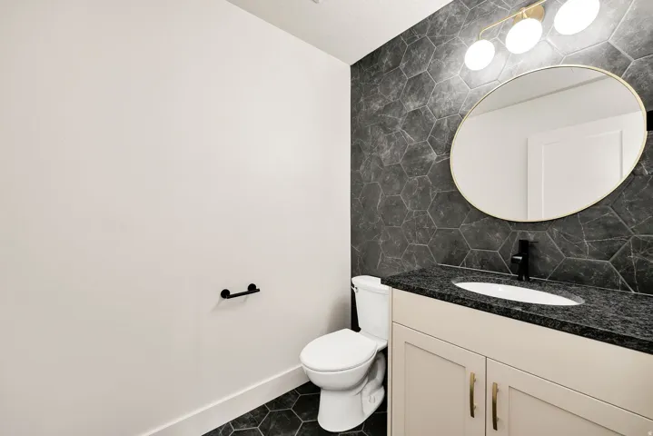 Hexagonal floor tiling and coordinating accent wall
