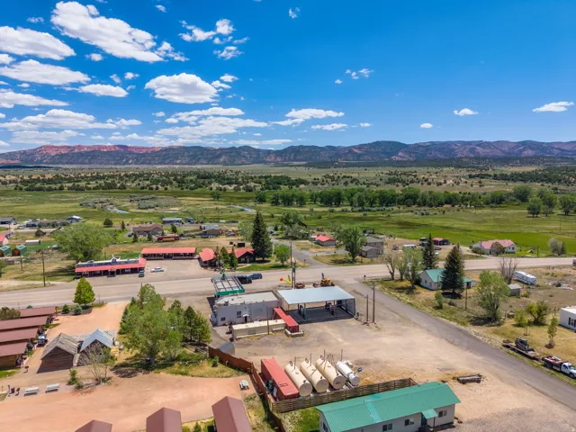 Aerial perspective showcasing expansive landscapes with distant mountains