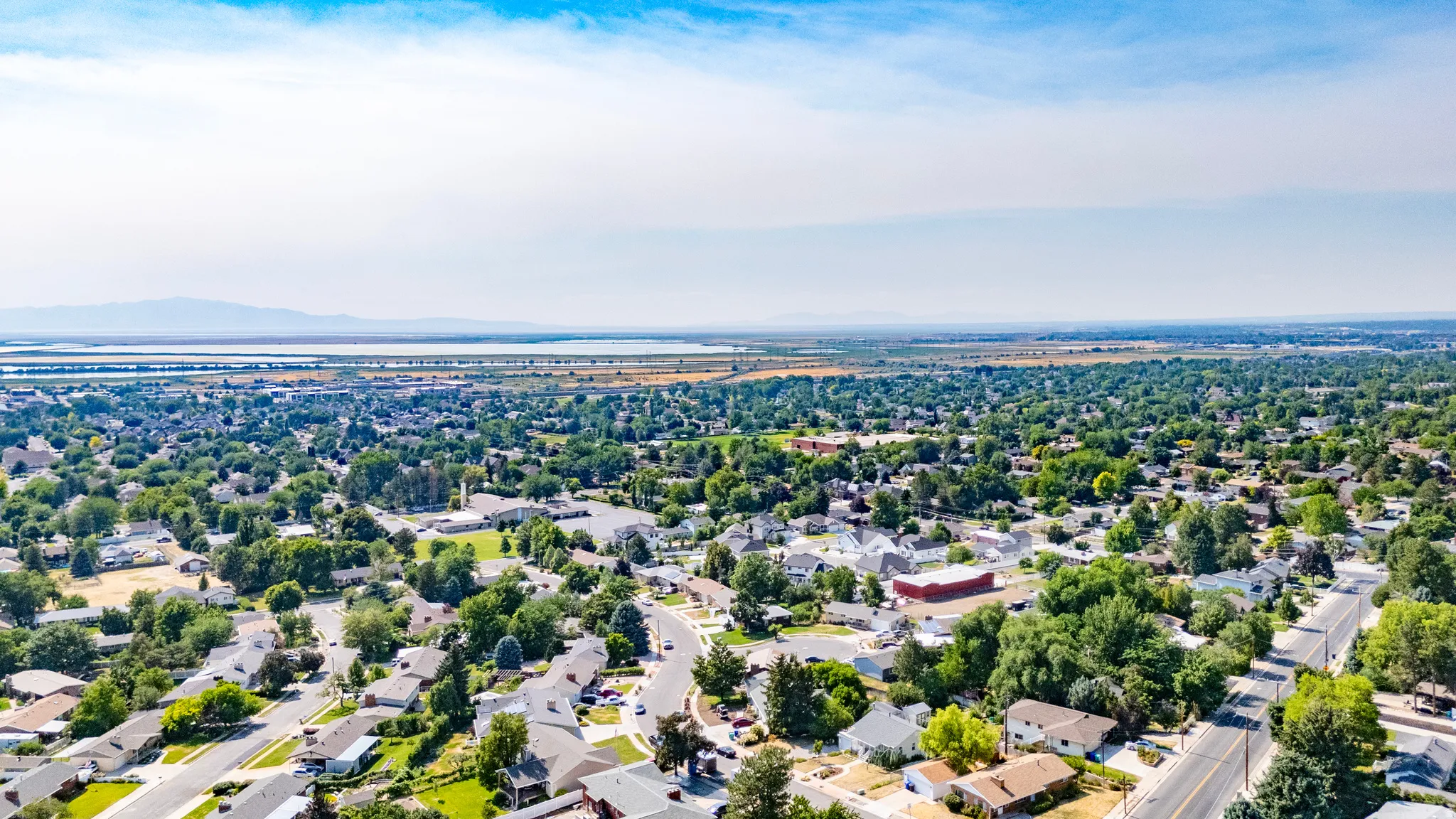 Expansive aerial perspective showcasing a residential area