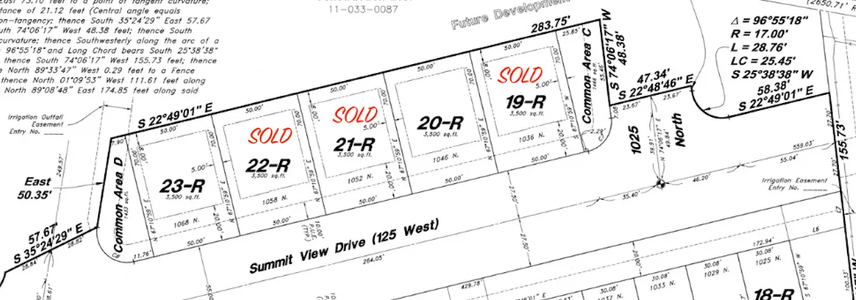 Plat Map. Illustrating property divisions and recorded transactions