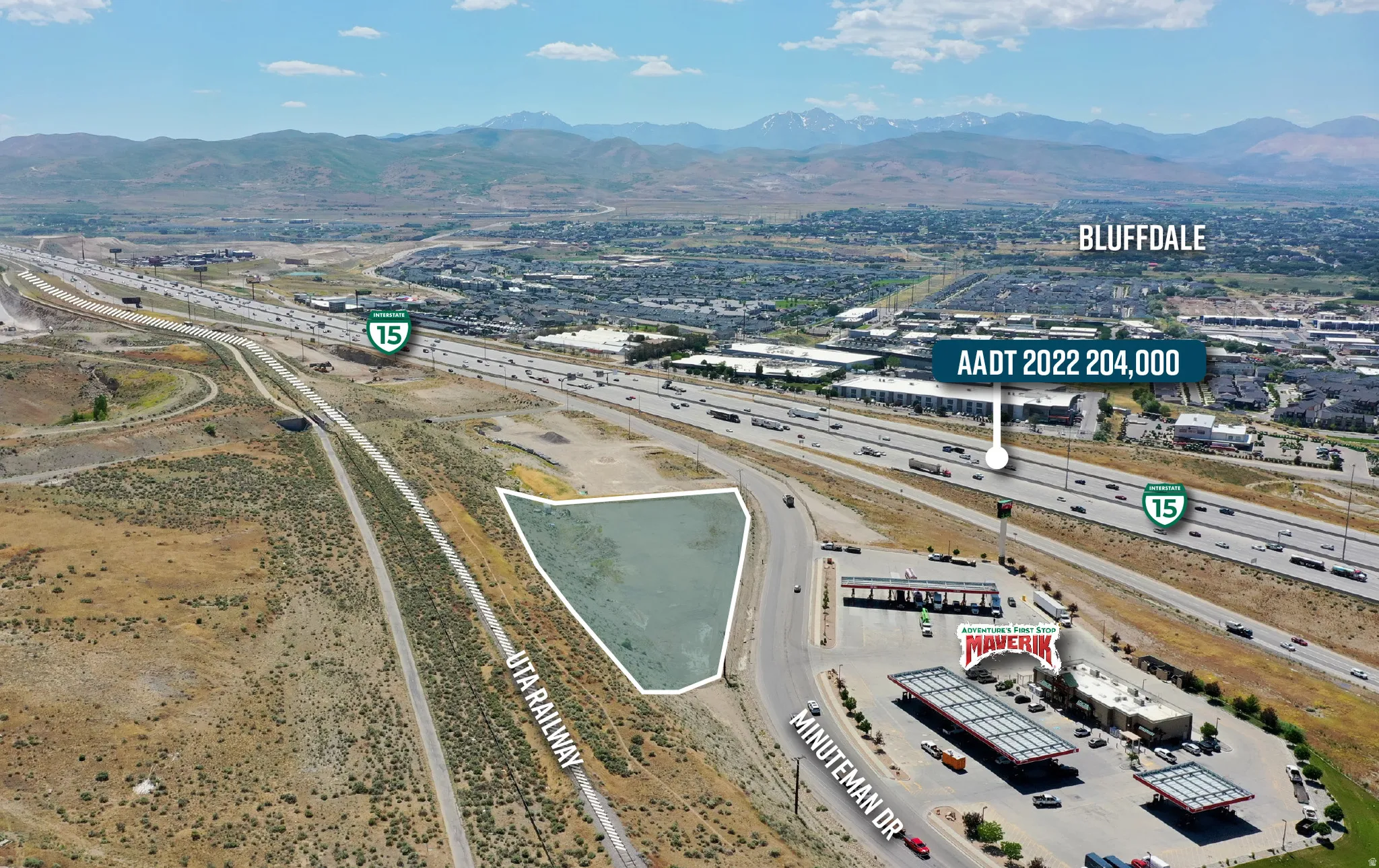 Aerial overview of parcel bordering a multi-lane highway