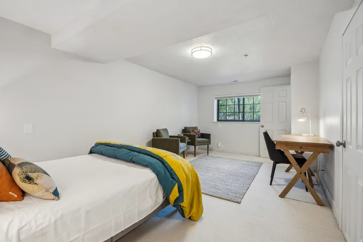 Bright room featuring white walls, a single window, and a flush-mount ceiling light fixture.  Bed is removed, call for details.