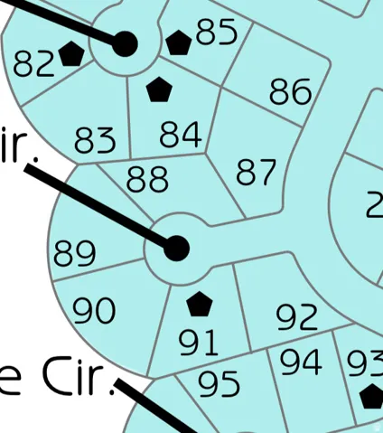 Plat Map. Illustrating lot numbers and property divisions within the defined area