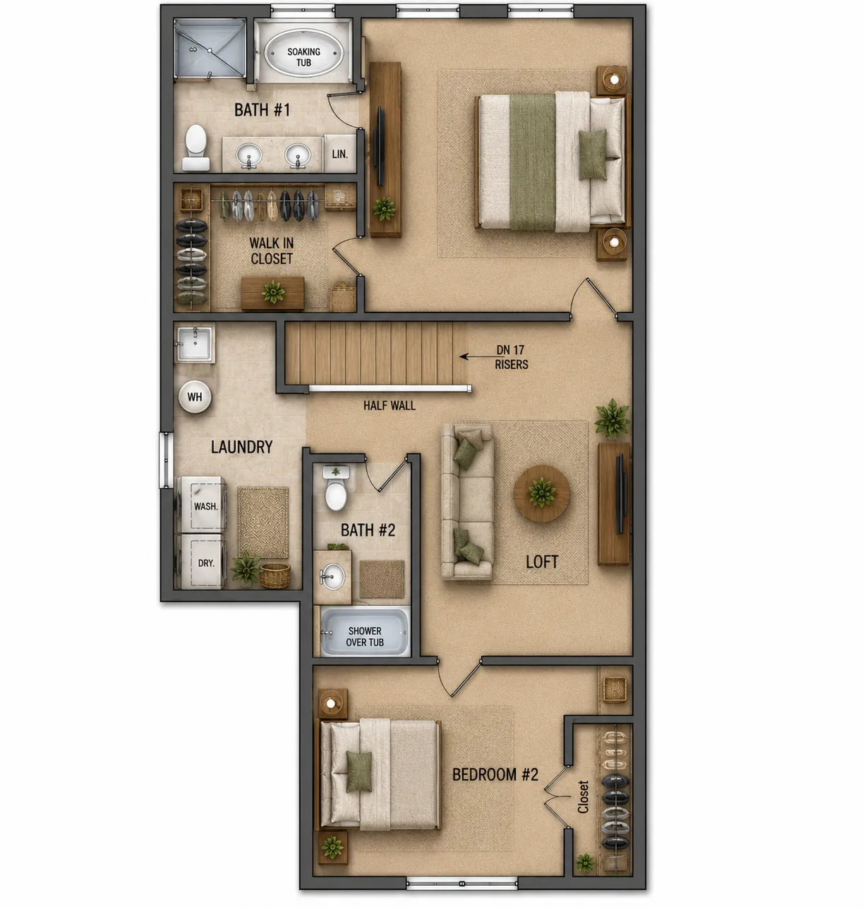 Rendered floor plan- layout may not be exact.