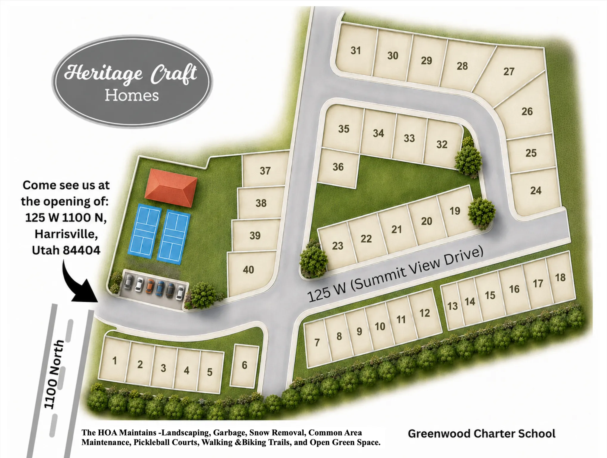 Subdivision Site Plan. Illustrating the layout of lots, roads, and shared amenities within the property