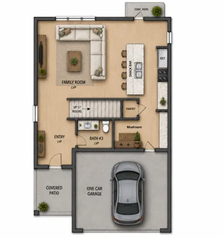 Rendered floor plan- layout may not be exact.