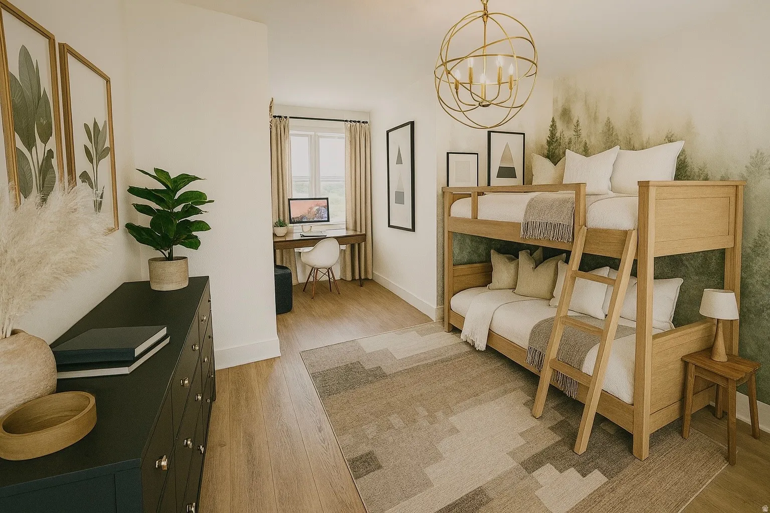 Spacious room featuring wood-finish flooring and a large window with natural light