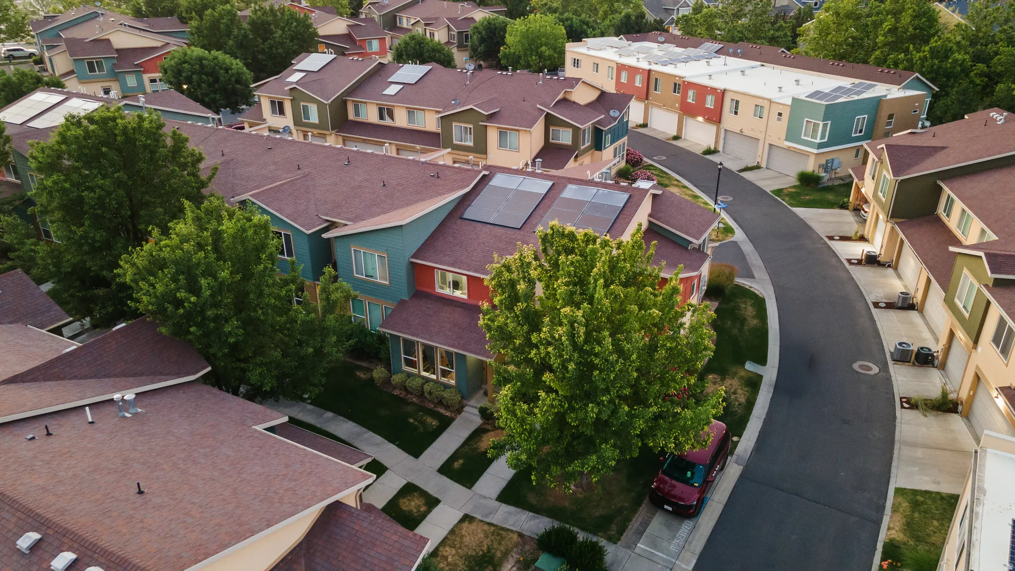 The home includes six photovoltaic solar panels to help offset energy costs, along with two solar thermal panels