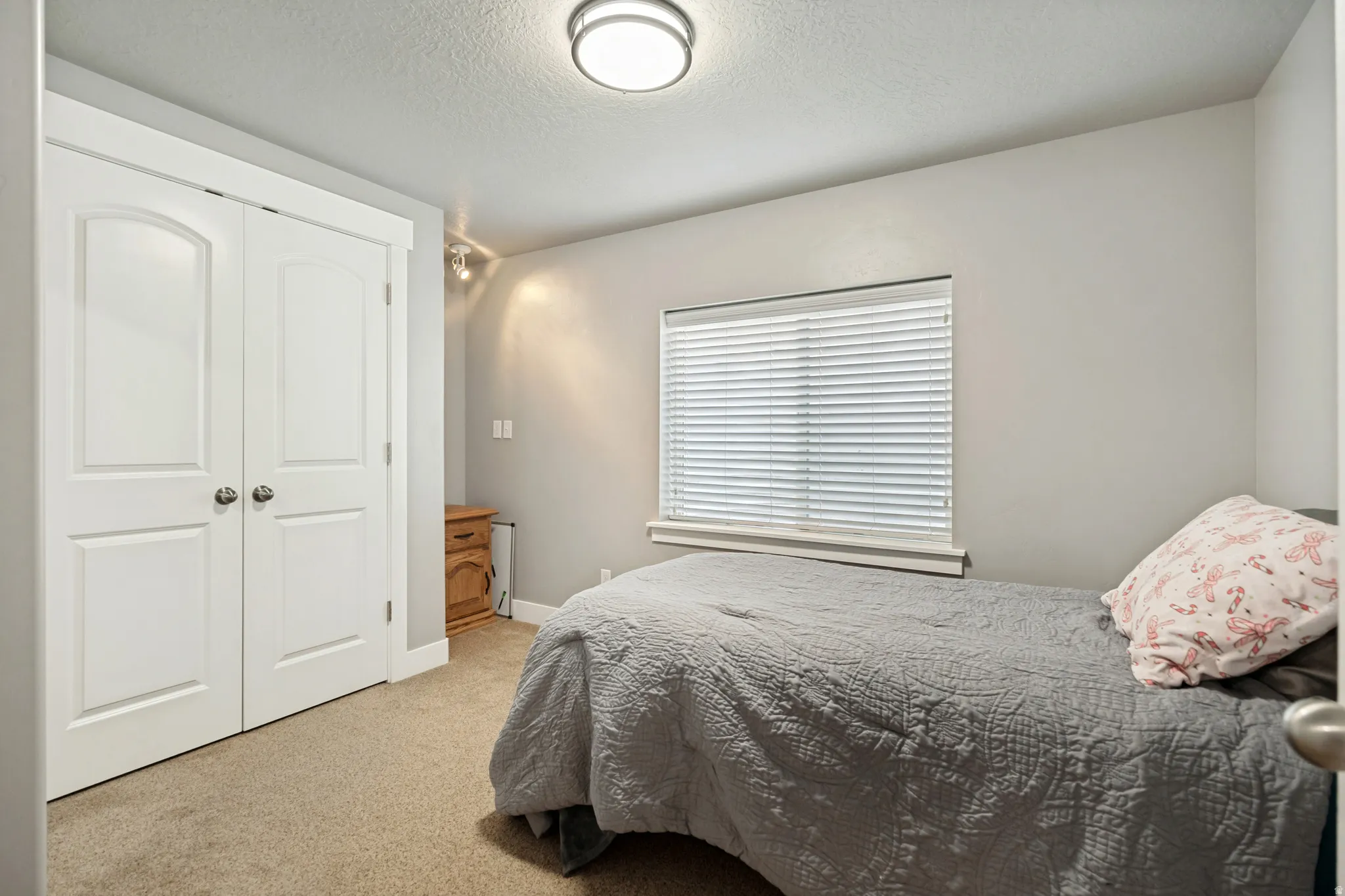 Light-colored carpeting complementing neutral wall tones