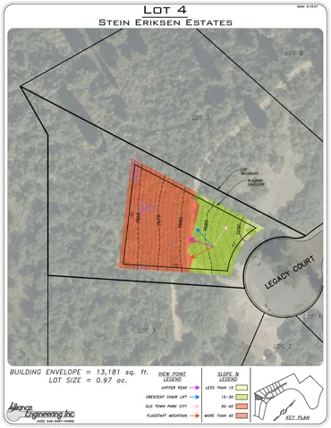 Site Plan. Illustrating the property's building envelope, lot size, and topographical features