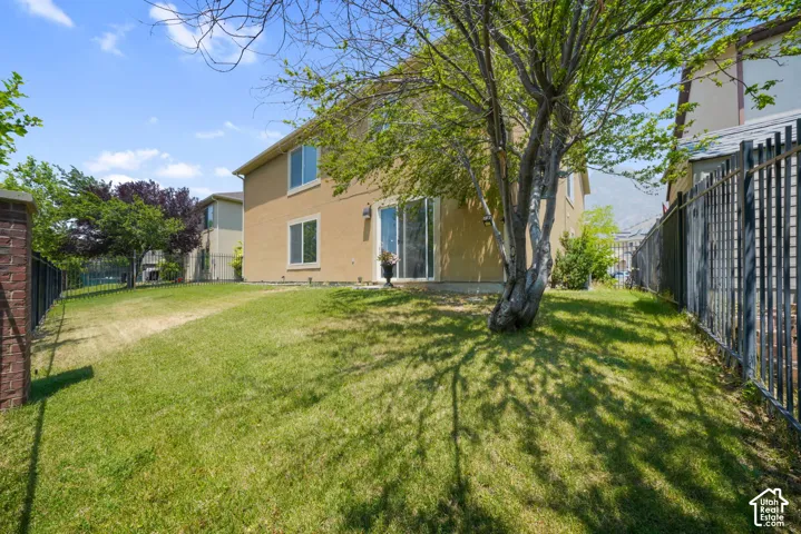 Expansive lawn with mature tree providing natural shade