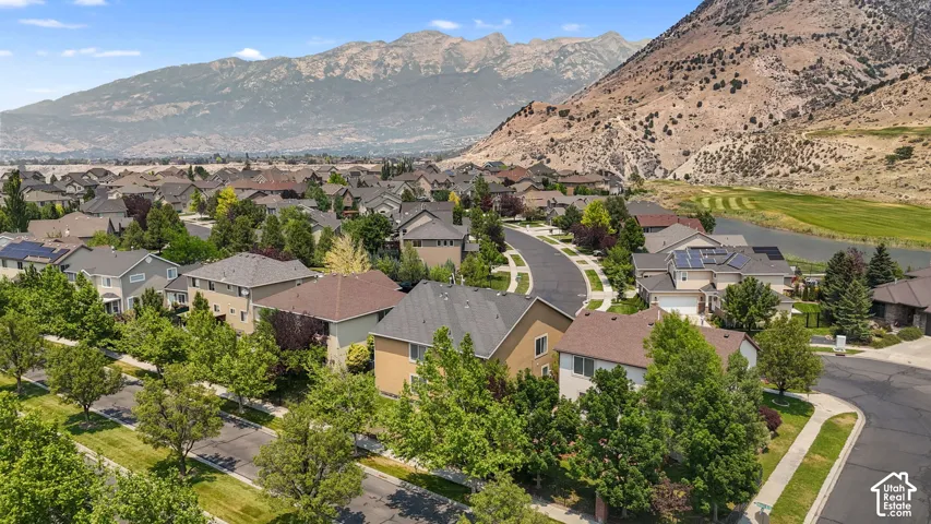 Expansive neighborhood featuring a variety of residential properties, mature street trees, and curved roadways