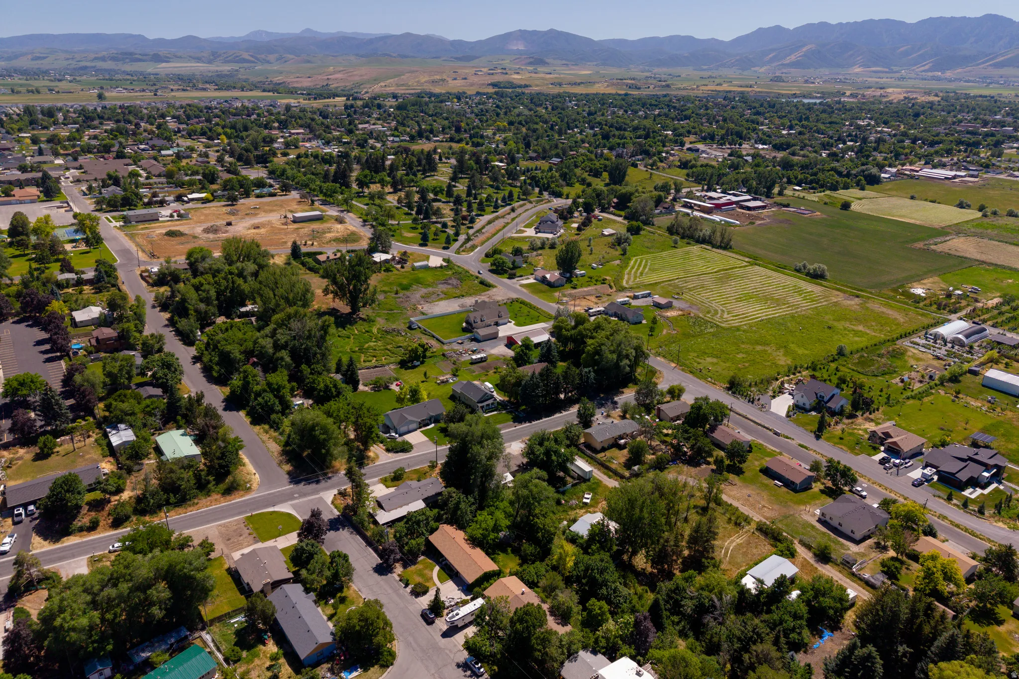 Aerial perspective of a residential area with varied lot sizes