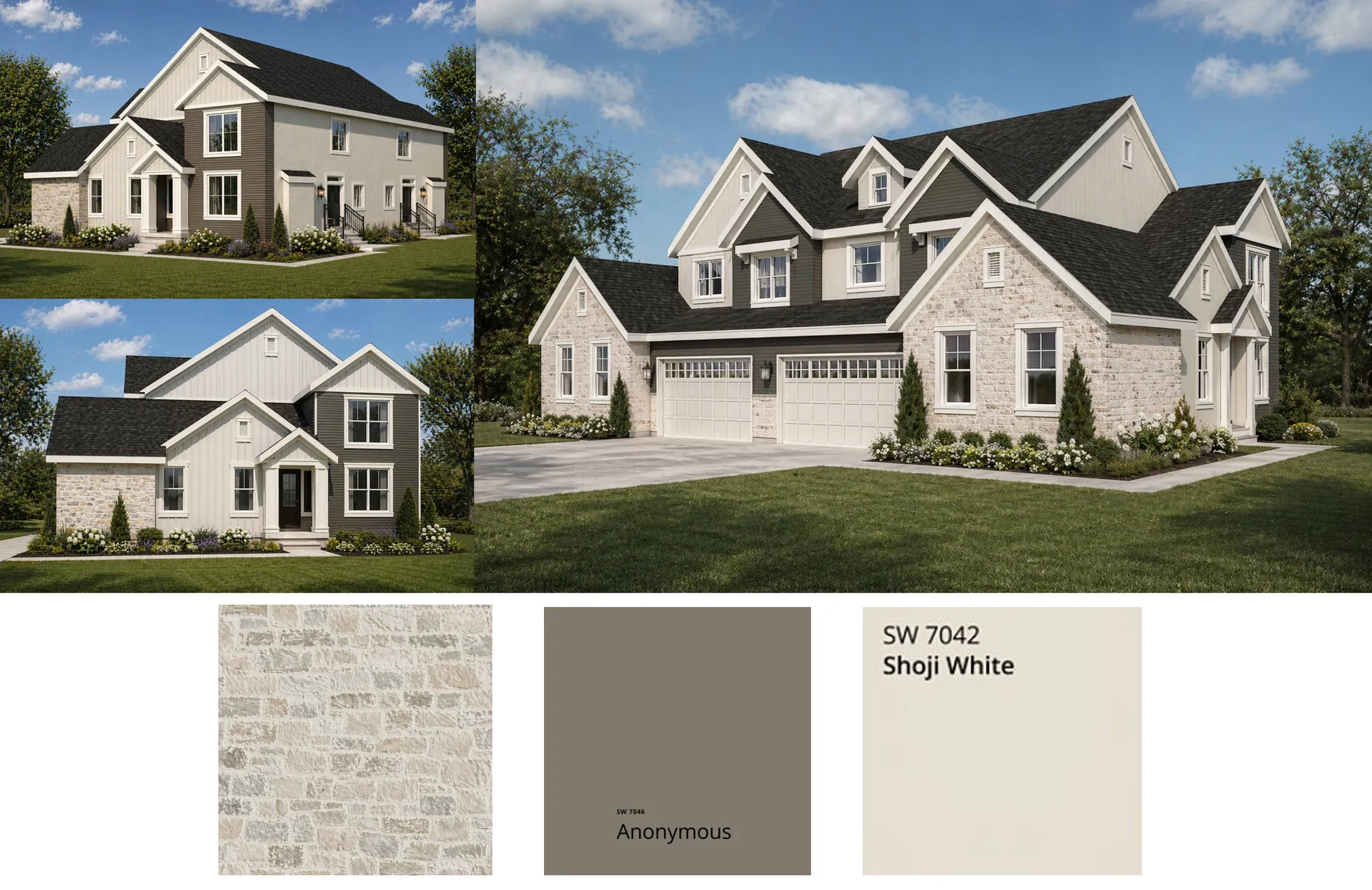 Architectural Rendering. Illustrating potential exterior finishes and color schemes for the property