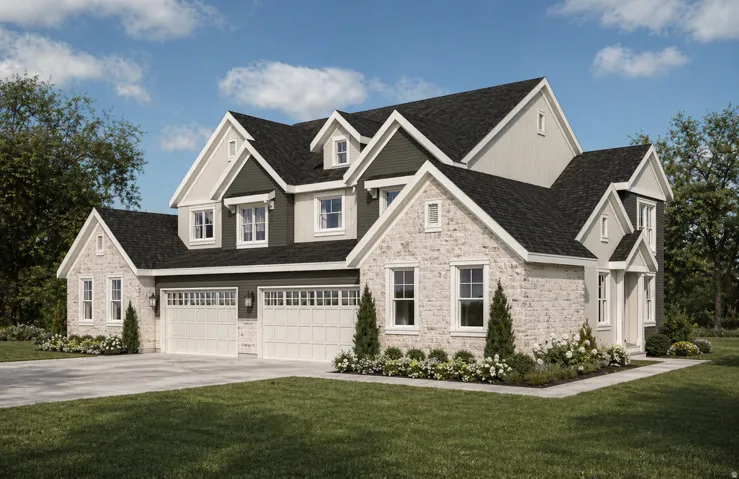 Contemporary multi-story exterior featuring stone veneer and horizontal siding