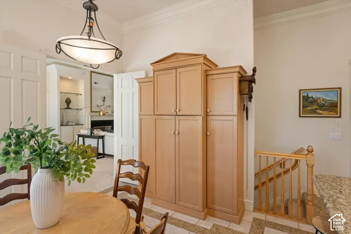 Built-in wood cabinetry storage in kitchen