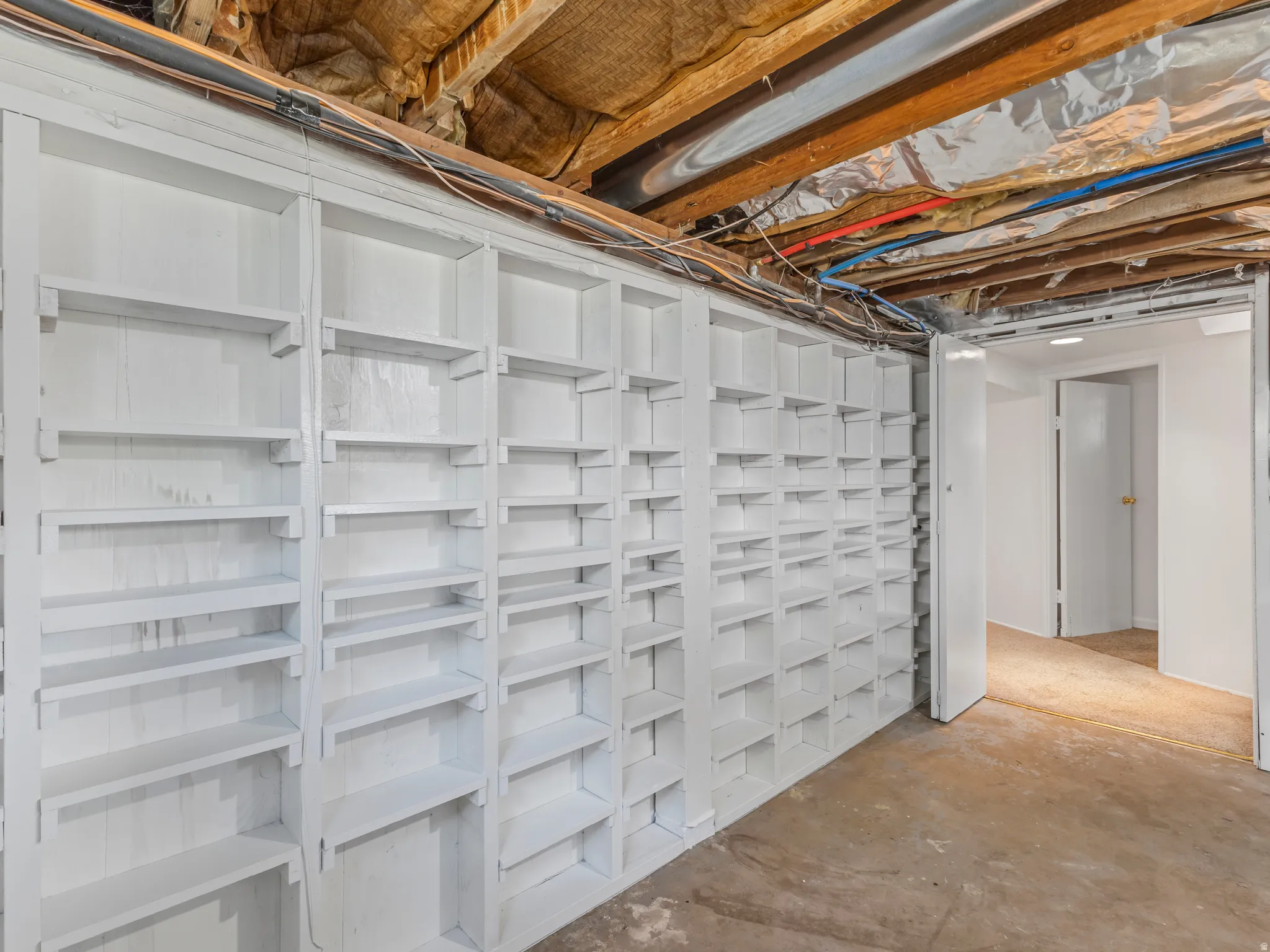 Extensive built-in shelving provides abundant storage capacity
