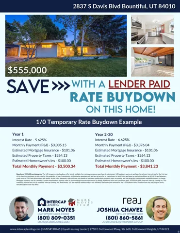 Real Estate Marketing Flyer. Presenting property details, pricing, and a temporary rate buydown example