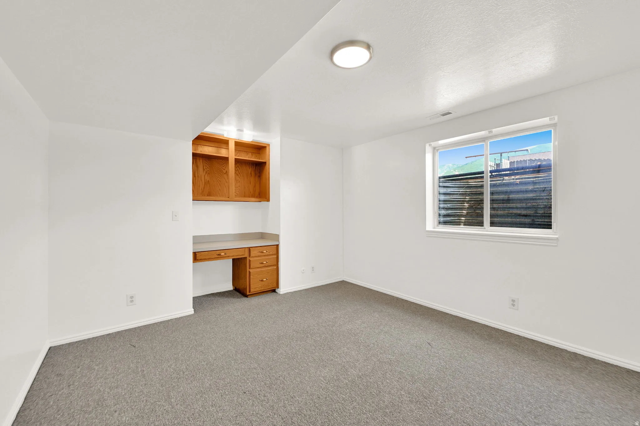 Room featuring neutral gray carpeting and white painted walls