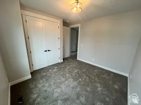 Neutral-toned walls complement the textured gray carpet