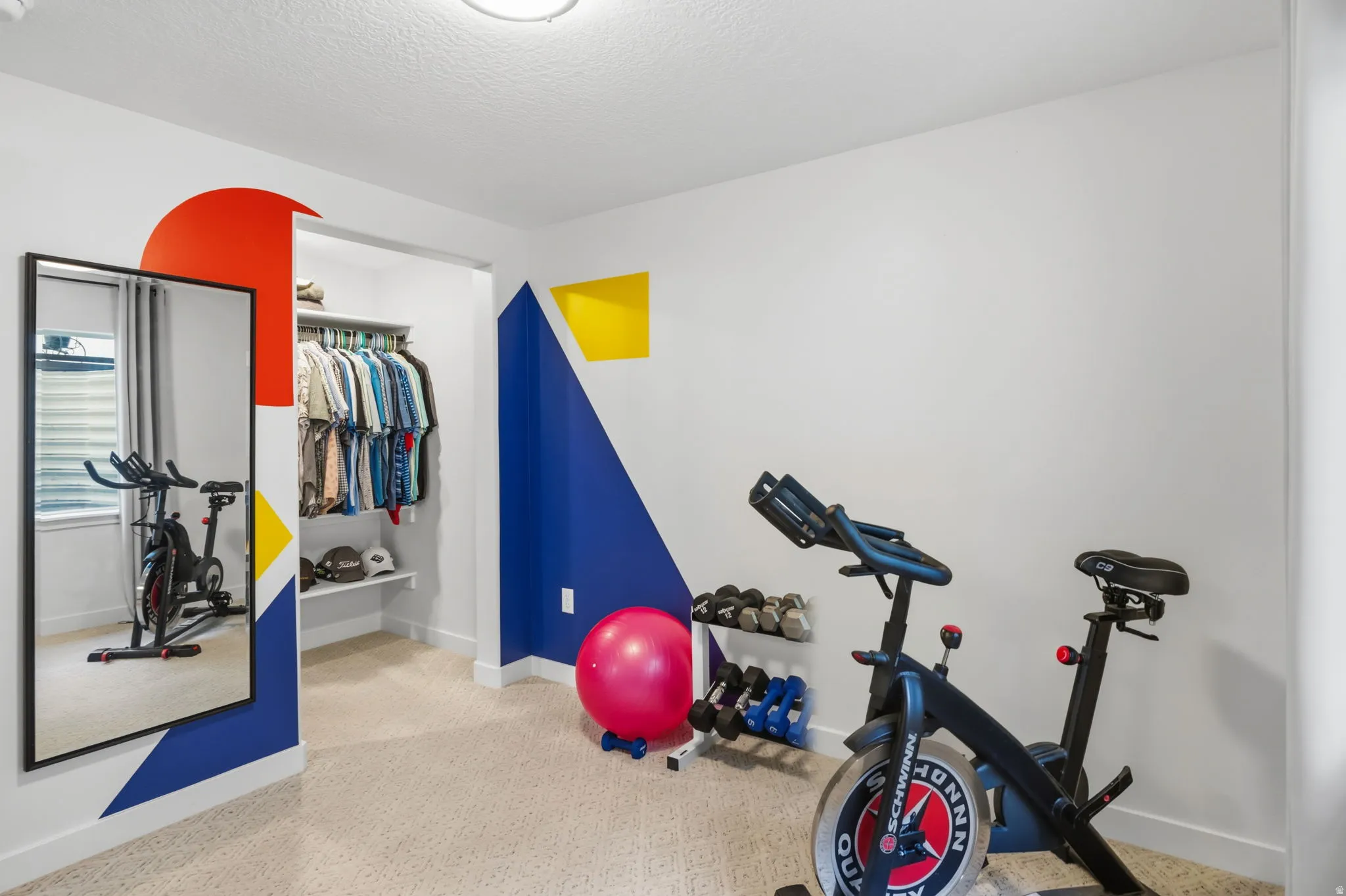 Basement bedroom utilized as exercise room