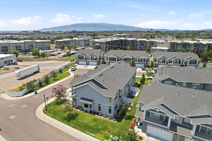 Aerial perspective showcasing a residential community with contemporary architecture