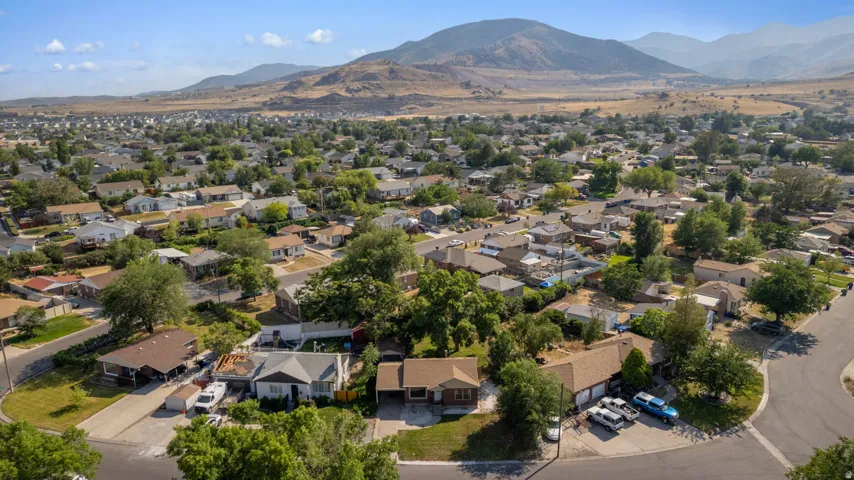 Expansive residential area featuring numerous single-story homes, mature trees, and paved streets